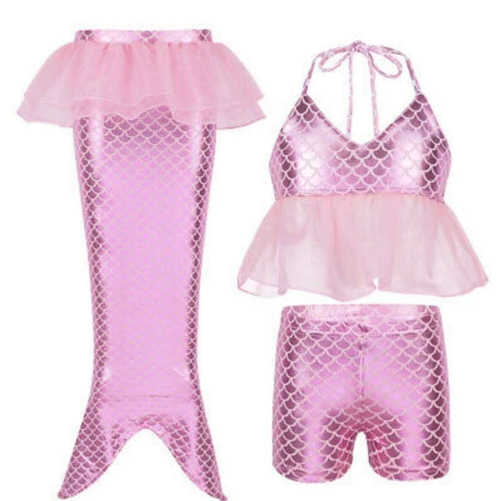 Mermaid Bathing Suit 3 piece Dark Pink Size 3t-4t